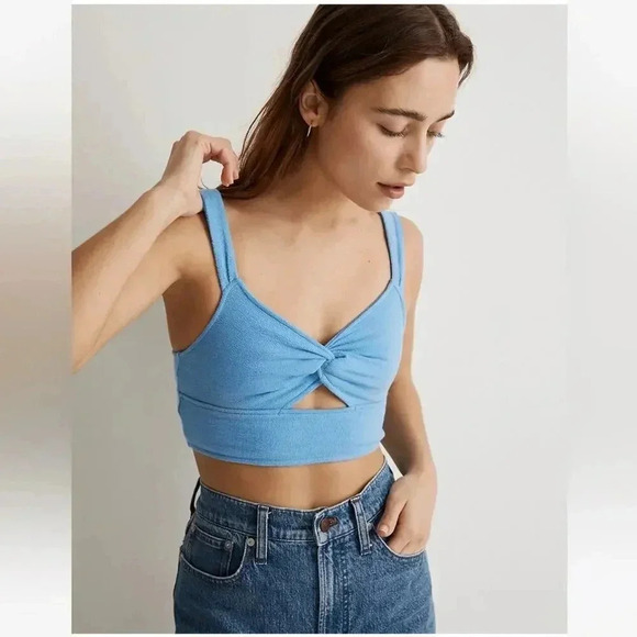 Madewell Cutout Knot Front Crop Tank Top Oasis Blue XXS NWT - Picture 3 of 6